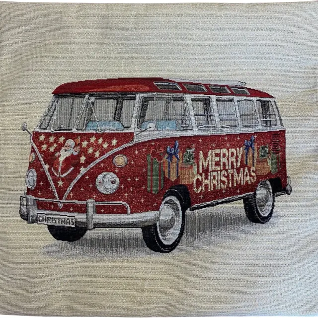 Signare Kussenhoes – Kerst – Gobelinstof – Christmas Van – Bus – Campervan – 45 x 45 cm creme