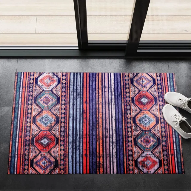 Netline Home Wasbaar - Antislip Deurmat voor badkamer, entree - Binnendeurmat - Moderne Oosterse Design Deurmat - Gemakkelijk schoon te maken - Laagpolig (60x90) meerkleurig