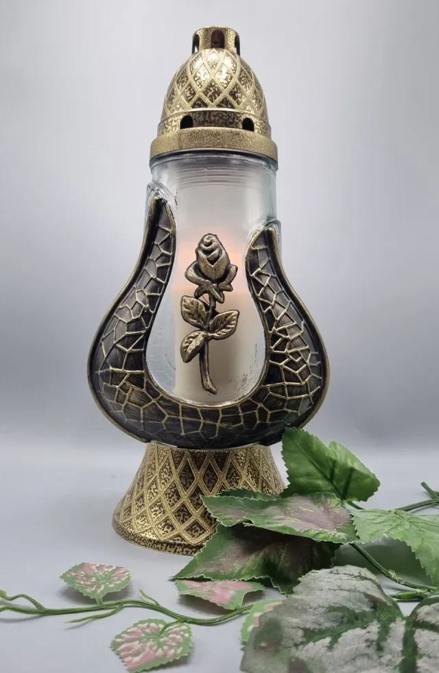 Herdenkingslichtjes Herdenkingslicht - Exclusief - Klein Peer - Zwart / Goud - Roos - Grafkaars - Graflicht - Graflantaarn