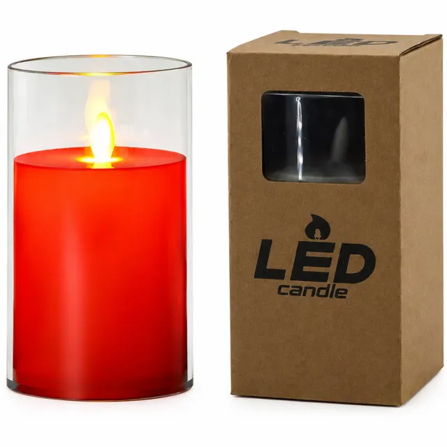 SWGOTA led kaarsen - rode kaars met bewegende vlam, 1 stuk, 7,5 x 12,5 cm, transparante kap, in doos, batterijen niet inbegrepen Rood