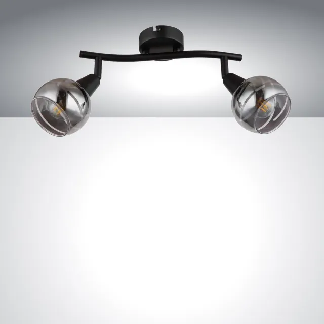Trango 2- vlam Plafondlamp 1010-25SD zwart optiek draaibaar *WOW* incl. 2x 3-staps dimbare LED lamp 3000K warm wit Plafondlamp met design rokerige glazen kappen Woonkamer plafondspot 2-vlams zwart