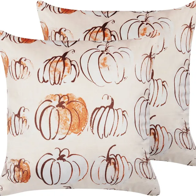 Beliani CUCURBITA - Sierkussen set van 2 - Beige - 45 x 45 cm - Fluweel