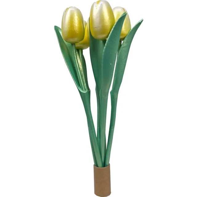 ELCEE-HALY BV ELCEE-HALY - Bosje van 6 houten decoratie tulpen - Metallic Yellow - 34cm Geel