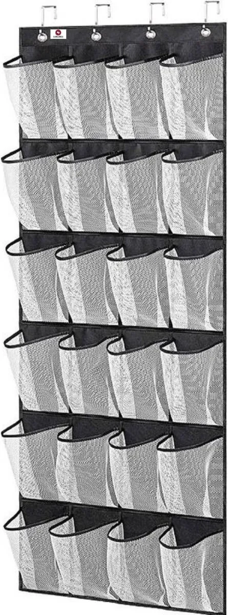 Evura Goods Hangende schoenenzak zwart wit - schoenen organizer voor deur - 24 vakken - ruimtebesparend - opberger zwart en wit