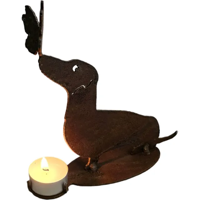 Dream-Garden Waxine houder Bumper de Teckel met vlinder roest bruin