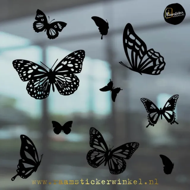 S&D RSW Raamsticker vlinder set zwart herbruikbaar