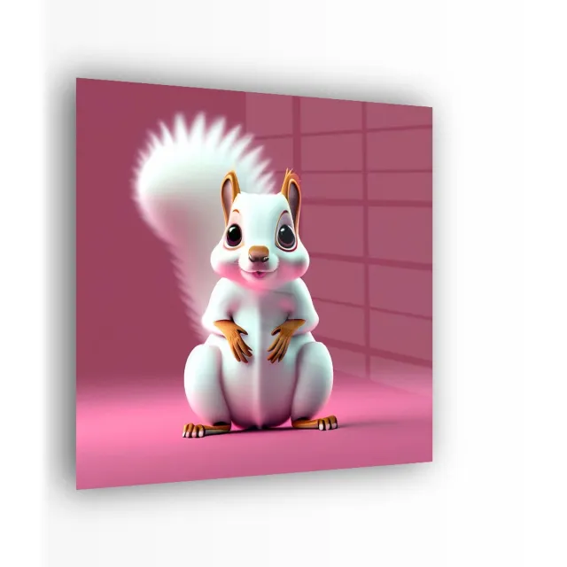 Indoorart Glasschilderij schattige eekhoorn 70x70 CM - Afbeelding op plexiglas - Inclusief montagemateriaal wit, roze, bruin