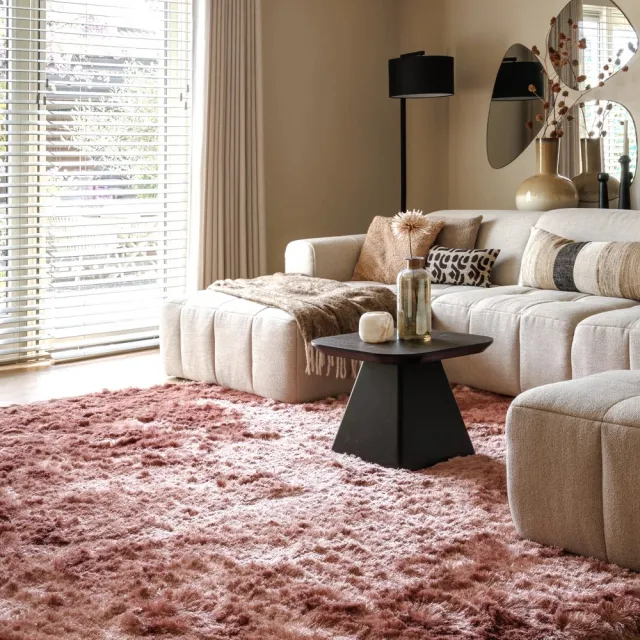 Paon Brillant Velvet vloerkleed rond - Auréa roze 100