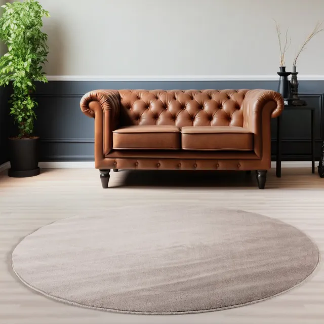 Muratap Sky Soft Uni Basic - Rond Vloerkleed - Laagpolig - Effen Kleur - Beige - Woonkamer Tapijt - Anti-Slip Rug- 160 CM Ø