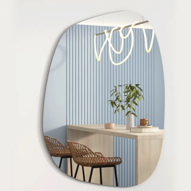 Albatros International Albatros Spiegel Asymmetrisch - Designer Spiegel Asymmetrisch 75 x 55cm - Wandspiegel of Deurspiegel, Moderne Organische Vorm - Spiegel Ovaal en Groot - Asymmetrische Spiegel Vormloos en Frameloos, Wandspiegel 75 x 55 cm