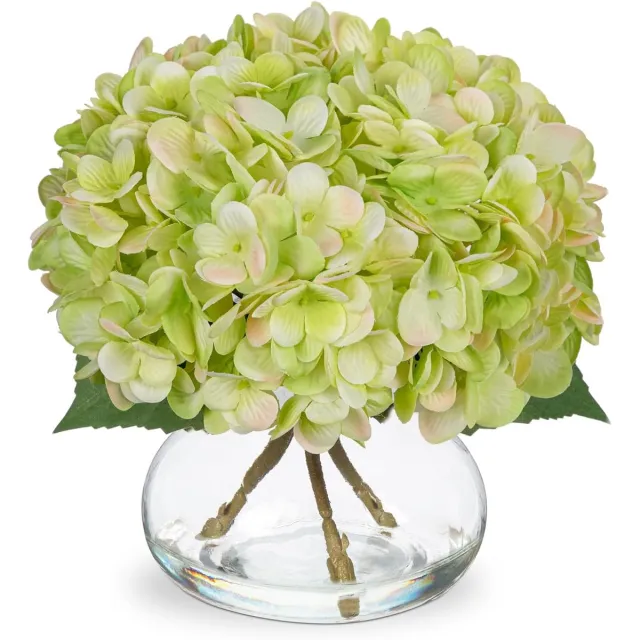 Daity 4-delig - boeket kunstmatige hortensia's - groen zijden kunstbloemen - perfect voor gebruik in de badkamer - op tafel - op een plank of als woondecoratie (vaas niet inbegrepen)