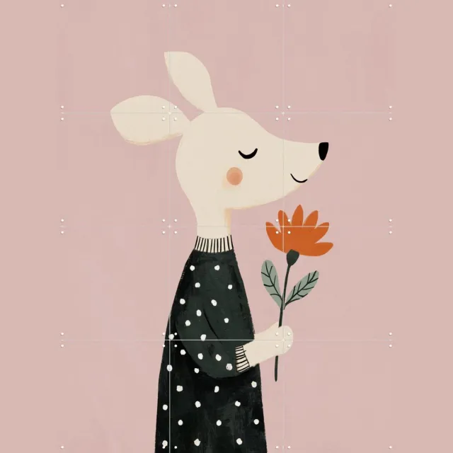 IXXI My Lovely Flower, Treechild & Various - 60 x 80 cm - Grote wanddecoratie en posters - Digitale Kunst, Cartoonesk, Illustraties, Speels, Modern Roze / Zwart