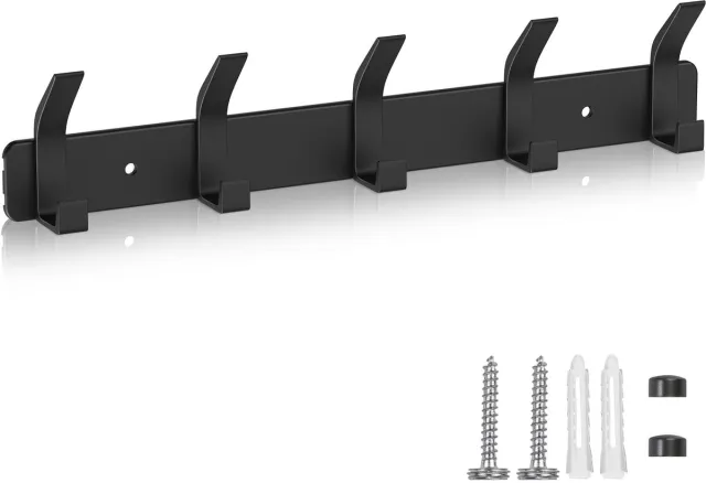 My Ninki ® Kledinghaken voor Muurmontage met 5 Zelfklevende en Schroefbare Handdoekhaken in Zwart voor Diverse Ruimtes