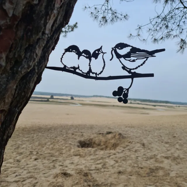 Wondersathome Metalen Boom Prikker - Boom Steker - Koolmees - Mees - Meesjes - Metalen Vogel - Tuin Vogel - Tuin Hanger - Tuindecoratie - Metal Bird - Tit - Garden Ornament Zwarte Meesjes