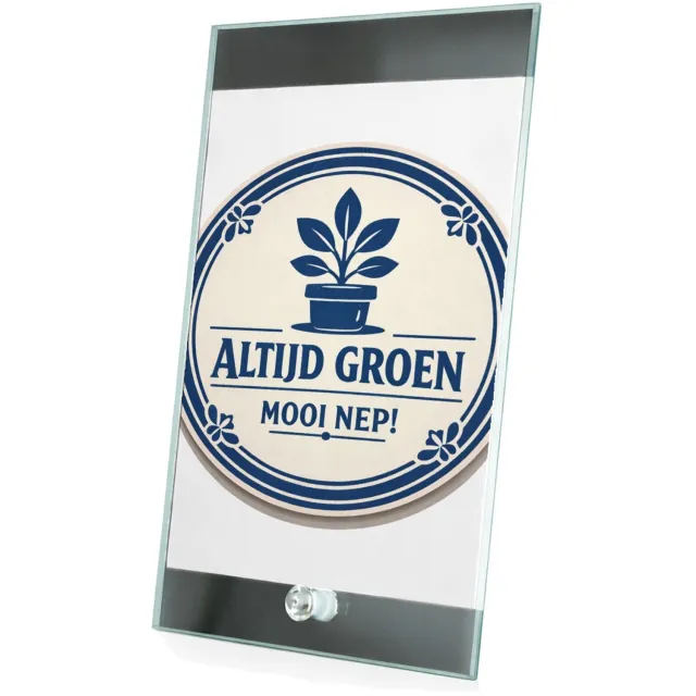 Mr Cadeautjes Glasframe 15 x 23 - design Een minimalistische retro-embleemopmaak met een ronde rand| cadeau wit