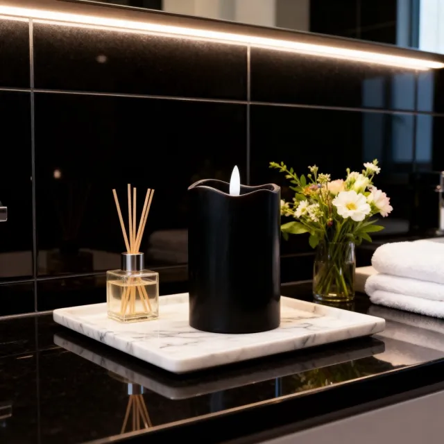 arti casa LED Kaars Wetlook - Zwart - Realistisch Flikkerende Vlam - Werkt op 2xAA Batterijen - Afmeting Ø7,5x10cm - Sfeervol en Veilig Alternatief voor Echte Kaarsen Binnenshuis