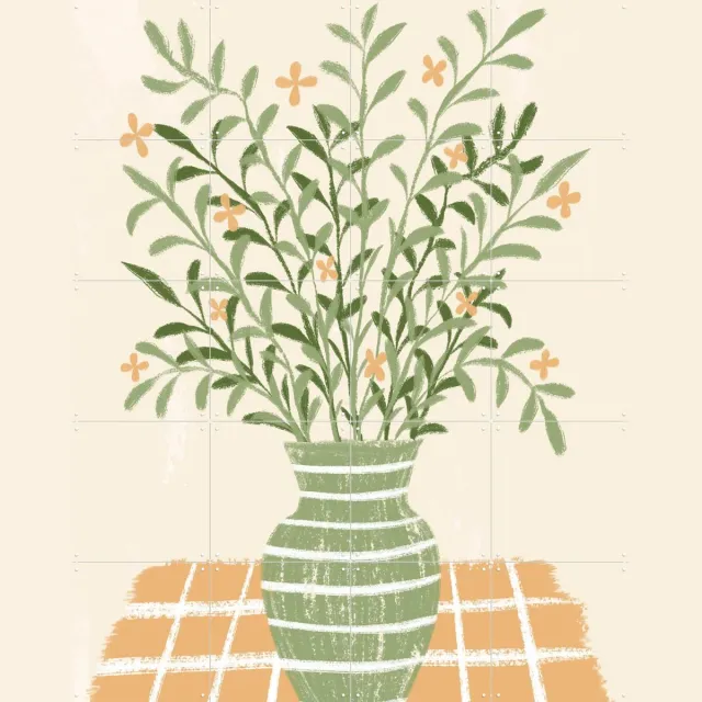 IXXI Cozy Home, Martina & Various - 80 x 100 cm - Grote wanddecoratie en posters - Speels, Illustraties, Eetkamer, Studeerkamer, Keuken, Woonkamer Geel / Beige / Groen