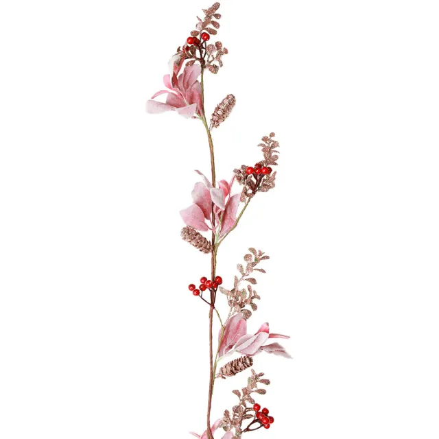 Kaemingk Kerstslinger bessentak met kegels rood roze 130cm