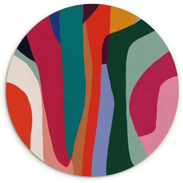 WallCircle Wandcirkel 90x90 cm - Muurcirkel Vormen - Bochten - Kleurrijk - Abstract - Muurdecoratie woonkamer - Wanddecoratie slaapkamer - Kamer decoratie accessoires - Ronde schilderijen Abstract - Kleurrijk - Golven