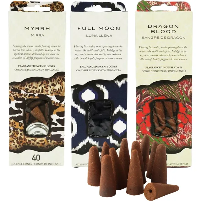 Flora Classique Wierookkegels Incense cones 3 x 40 stuks - Full Moon - Myrr - Dragon Blood Multikleur