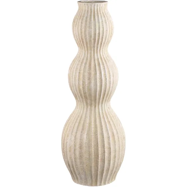 PTMD Diede Cream Poly Vase Round With Ribbing High Naturel
