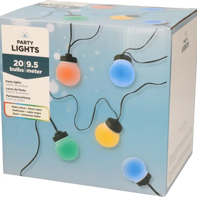 Lumineo Budget feestverlichting lichtsnoer - Bolvorm - 950cm - 20 LEDS - Multi