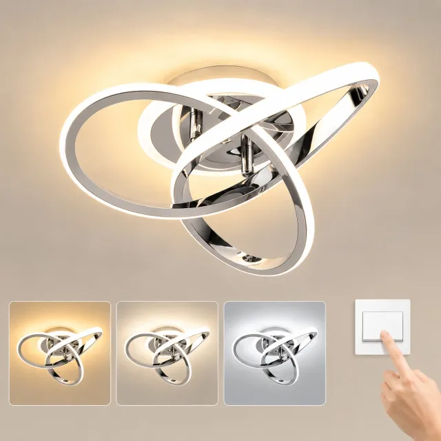 Lemlit LED Plafondlamp met Ringen 21W - Moderne Plafondverlichting met 3 Kleurtemperaturen - 2100 Lm met Geheugenfunctie - voor Woonkamer Slaapkamer Keuken en Hal - Zilver Zilver-21W