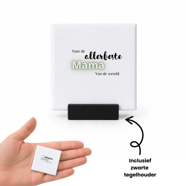 Hacebo voor de allerbeste mama van de wereld tegeltje met tegelhouder - de beste moeder - tegeltjes met tekst - Moeder cadeautjes - moederdag - verjaardagscadeau - verjaardag - cadeau - geschenk - kado - gift - spreuktegels - 4.8x4.8 CM Wit