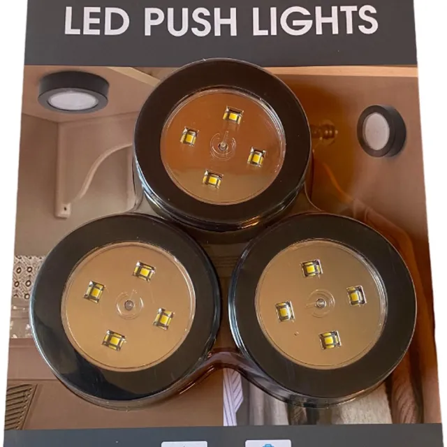 ZD Trading Luxe Zwarte Zelfklevende LED Druklampen Set van 3 stuks - Zwarte Druk LED lampen - LED Push Lights 3 PCS - Werkt op 3 AAA Batterijen (Let op! De batterijen zijn niet inbegrepen)