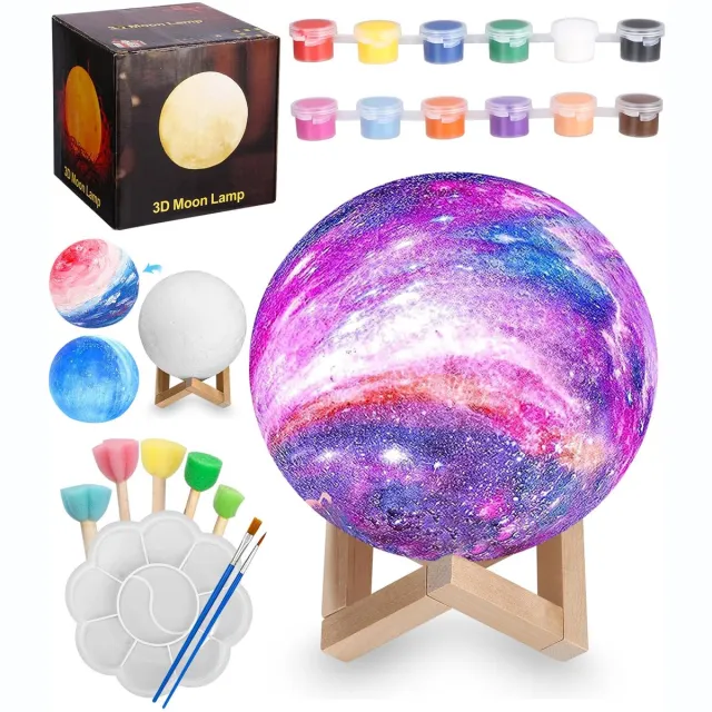 UIHOL Maanlamp - DIY Schilder Nachtlampje - 3D Maanlamp Knutselpakket - Diameter Maanlamp 15 cm - Perfect als verjaardagscadeau of creatief schildercadeau kleur
