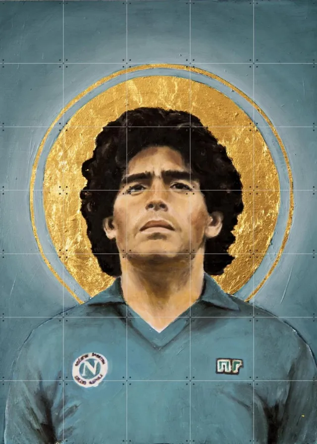 IXXI Diego Maradona, David Diehl - 100 x 140 cm - Grote wanddecoratie en posters - Grafisch Ontwerp, Olieverf, Slaapkamer, Woonkamer, Mancave, Mensen Goud / Koele tinten