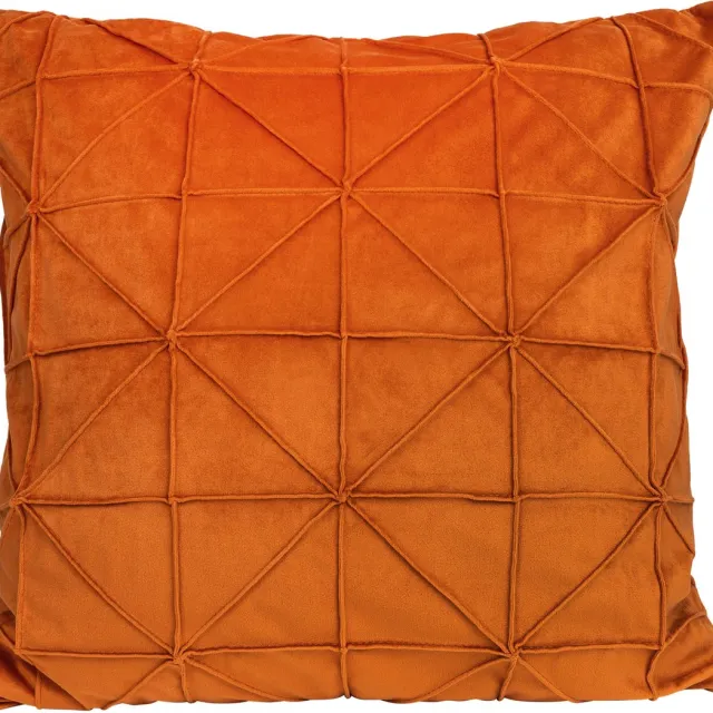 QUVIO Sierkussen geruit met driehoek - Gevuld - Sierkussens voor binnen - kussentjes bank - Kussentjes - Sierkussens vierkant - Gevulde sierkussens - Sierkussens Oranje - Figuren sierkussens - Sierkussens - 50 x 50 cm - Fluweel - Oranje
