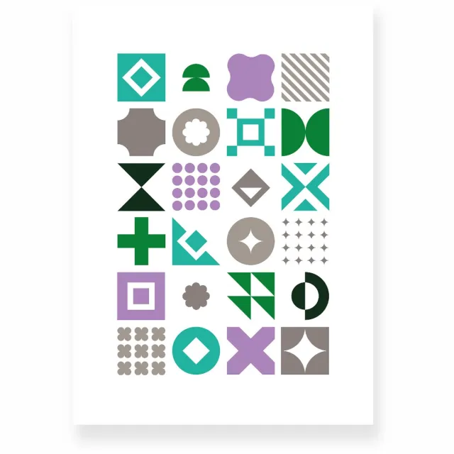 Yisual Poster 30x40 cm - Geometrische Vormen - Groen - Grijs - Paars - Abstract - Vintage - Muurdecoratie - Wanddecoratie