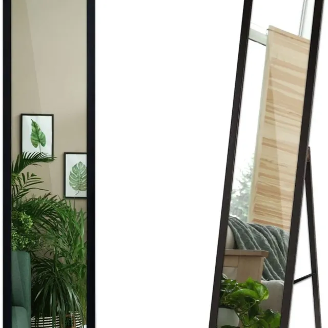 TULUP Staande Spiegel - Vrijstaande Spiegel Met Lijst - 36 cm x 156 cm - MDF Staande Spiegel Met Lijst - Staande Spiegel Met Zwarte MDF Lijst - Rechthoekige Spiegel Met Lijst - Woonkamer Staande Spiegel Met Lijst - Elegante Staande Spiegel Met Lijst