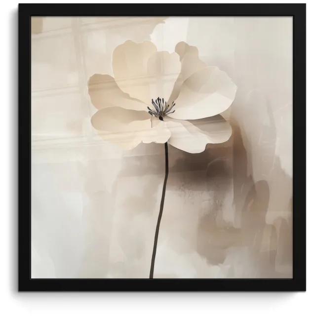 FrameYourWall Poster in lijst - Fotolijst 40x40 cm - Posters - Bloem - Beige - Verf - Schaduw - Posterlijst zwart - Decoratie - Wanddecoratie woonkamer - Muurdecoratie slaapkamer Bloem - Verf
