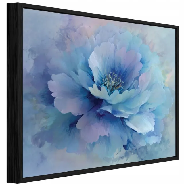 WALLARENA Schilderij op canvas in zwarte lijst - 120x80 cm - blauwe bloemen - wanddecoratie woonkamer en slaapkamer Veelkleurig