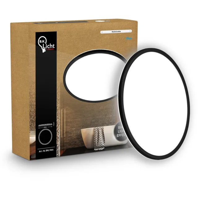 B.K.Licht Shallow - LED Badkamerlamp Plafonniere - paneel plafondlamp - badkamerverlichting met neutraal wit licht - IP44 - Ø29 - zwart Zwart (rond)