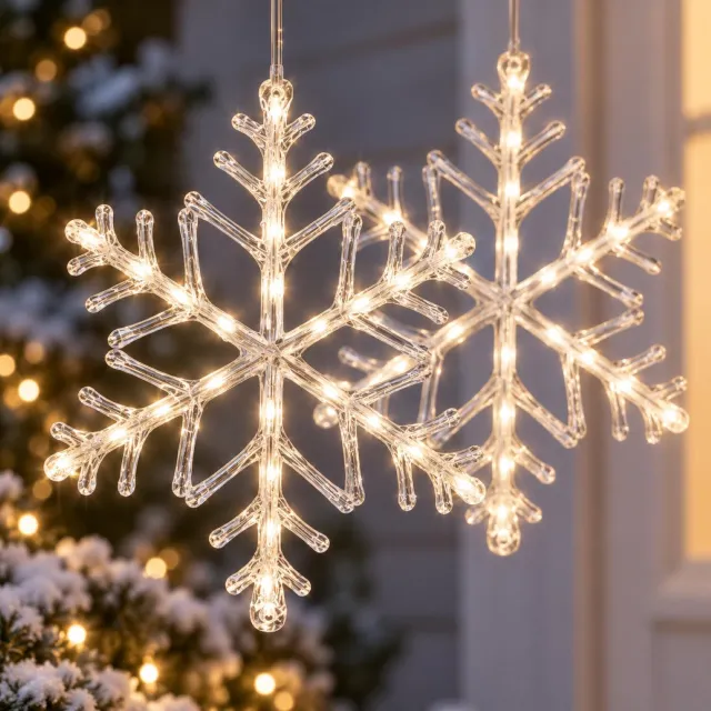 Konstsmide Verlichte sneeuwvlok - 2x - hangend - 40 cm - 24 led lampjes - warm wit - acryl - kerstverlichting - verlichte figuren