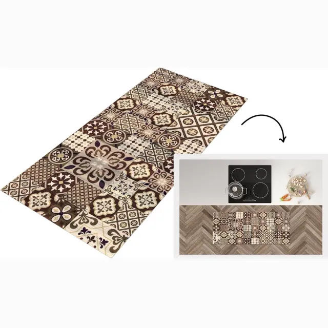 KitchenYeah Keukenloper - Loper keuken - Retro - Patronen - Bruin - Bloemen - Abstract - Keukenloper vinyl Multicolor