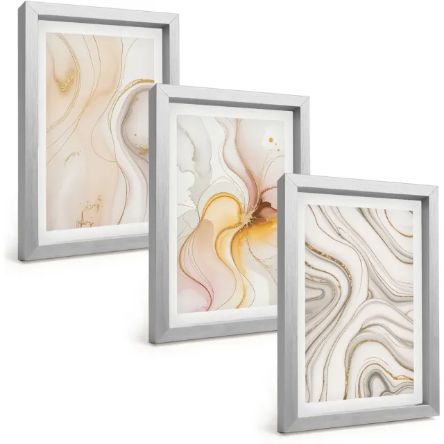 TULUP 4-Delige Schilderij Set - Abstracte warme patronen, elegante motieven - 20 x 30 cm - Wanddecoratie - Schilderijen Set - Interieur - Interieur Decoratie Zilveren lijst