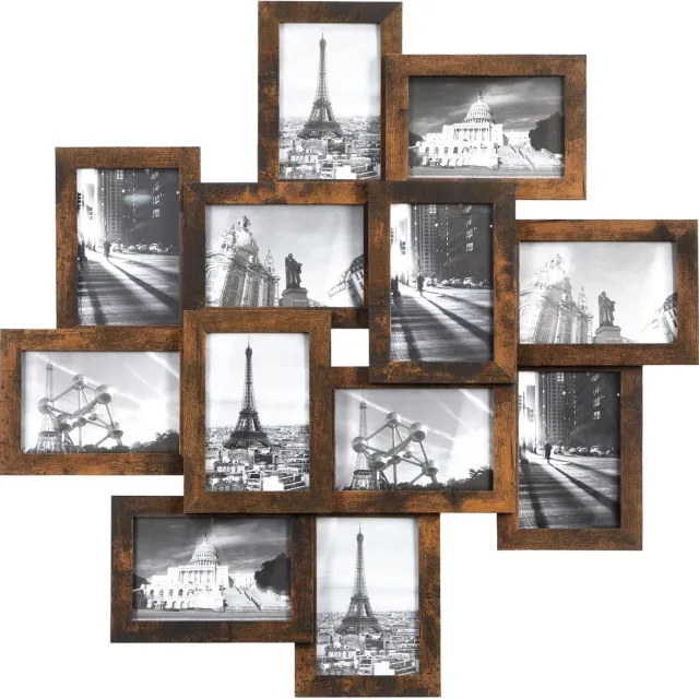 Triumpunpre Fotolijsten Set - 12 Stuks Collage Fotolijsten voor Muur - Rustieke Vintage Wandhangende Fotolijsten 4x6 inch - Bruine Houten Galerij Set voor Meerdere Foto's - Muurdecoratie voor Woonkamer, Slaapkamer en Hal antiek 12 stuks