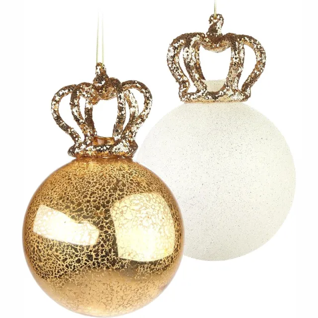 Brubaker Kerstballen - Set Koningin - 2 Premium Kerstballen Van Glas - Goud En Glitter Met Kronen - 15 cm Kerstboomversiering Koningin - Handgemaakt - Kerstdecoratie Hanger Boomdecoratie Queen