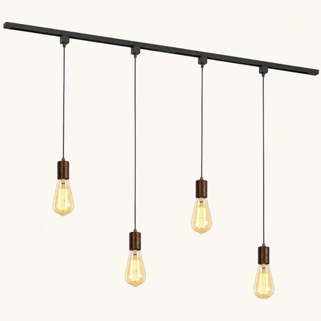 LUSENZ Railverlichting Pakket - Recht - 2x 1 m rail - 4 hanglampen - Incl. 2700K E27 - Warm wit - IP20 - Modulair - 230V - Avaro brons Zwart / Brons