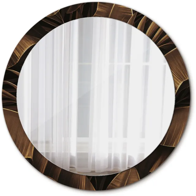 TULUP Spiegel - Spiegel op gehard Glas - Ronde Spiegel - Bruine bananenbladeren - Diameter: 90 cm - Decoratieve spiegel met patroon - Inloopkastspiegel – Badkamerspiegel - Kleedkamer - Bruine - Premium Spiegel - Design Spiegel - Glazen spiegel Bruin Bruine bananenbladeren