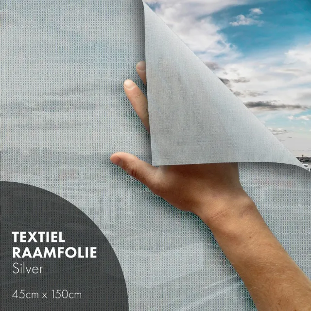 Lampe Textiles Textiel raamfolie - zelfklevend - Grijs/Zilver - 45x150cm - zonwerend – anti inkijk - hoogwaardige uitstraling - recycled PET - HR++(+) compatibel