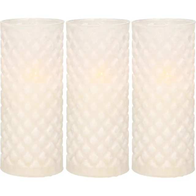 Anna's Collection 3x stuks luxe led kaarsen in glas D7,5 x H17,5 cm - met timer - Woondecoratie - Elektrische kaarsen Wit