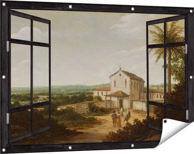Gards Tuinposter Doorkijk Kerkelijk Gebouw in Brazilië - Frans Jansz. Post - 120x80 cm - Tuindoek - Tuindecoratie - Wanddecoratie buiten - Tuinschilderij Zwart