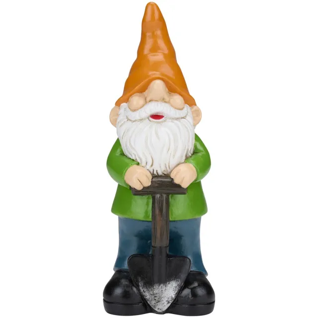 arti casa Gnome Orange Cap - Tuinkabouter met Oranje Muts en Schop - Kunststof Tuinbeeld voor Buiten - Groen, Blauw en Zwart - 26 x 9 x 8 cm - 2 Jaar Fabrieksgarantie