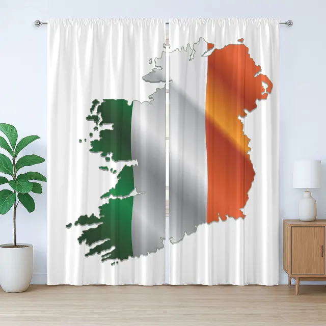 ABAKUHAUS Ierland Kaart Rustiek Gordijn, Ierse Trots Vlag Kleuren, met Band voor de Woonkamer, Lussen en Haken, 280 x 175 cm, Wit en Meerkleurig