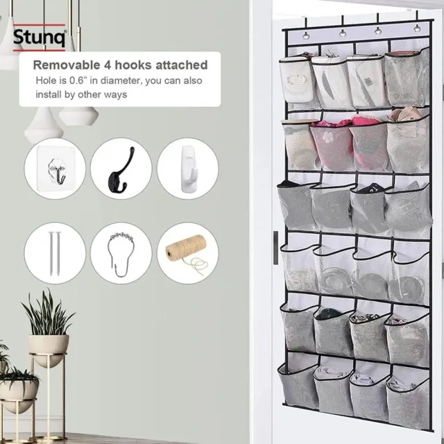 Stunq Over-deur Schoenenrek met 24 Meshvakken – Hangende Schoenenopberger voor Deur – Wit